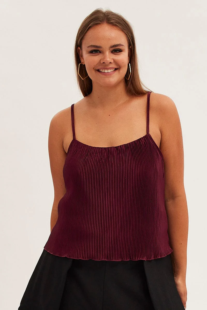 Red Plisse Top Sleeveless - Image 3
