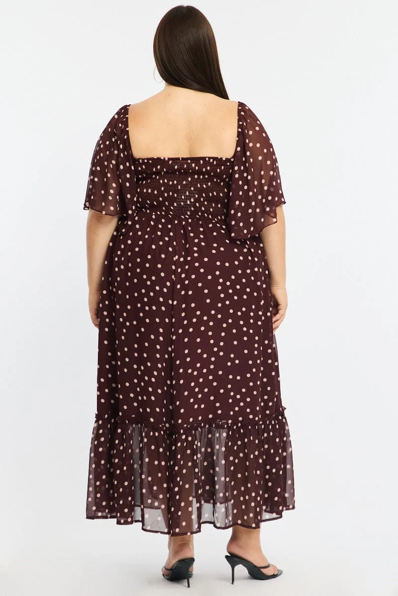 Red Polka Dot Maxi Dress Short Sleeve Ruched Bust - Image 6