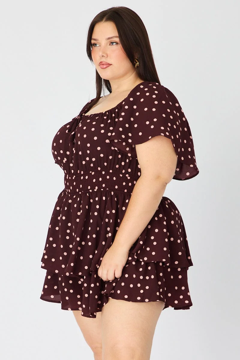 Red Polka Dot Playsuit Short Sleeve Ruched Bust - Image 5