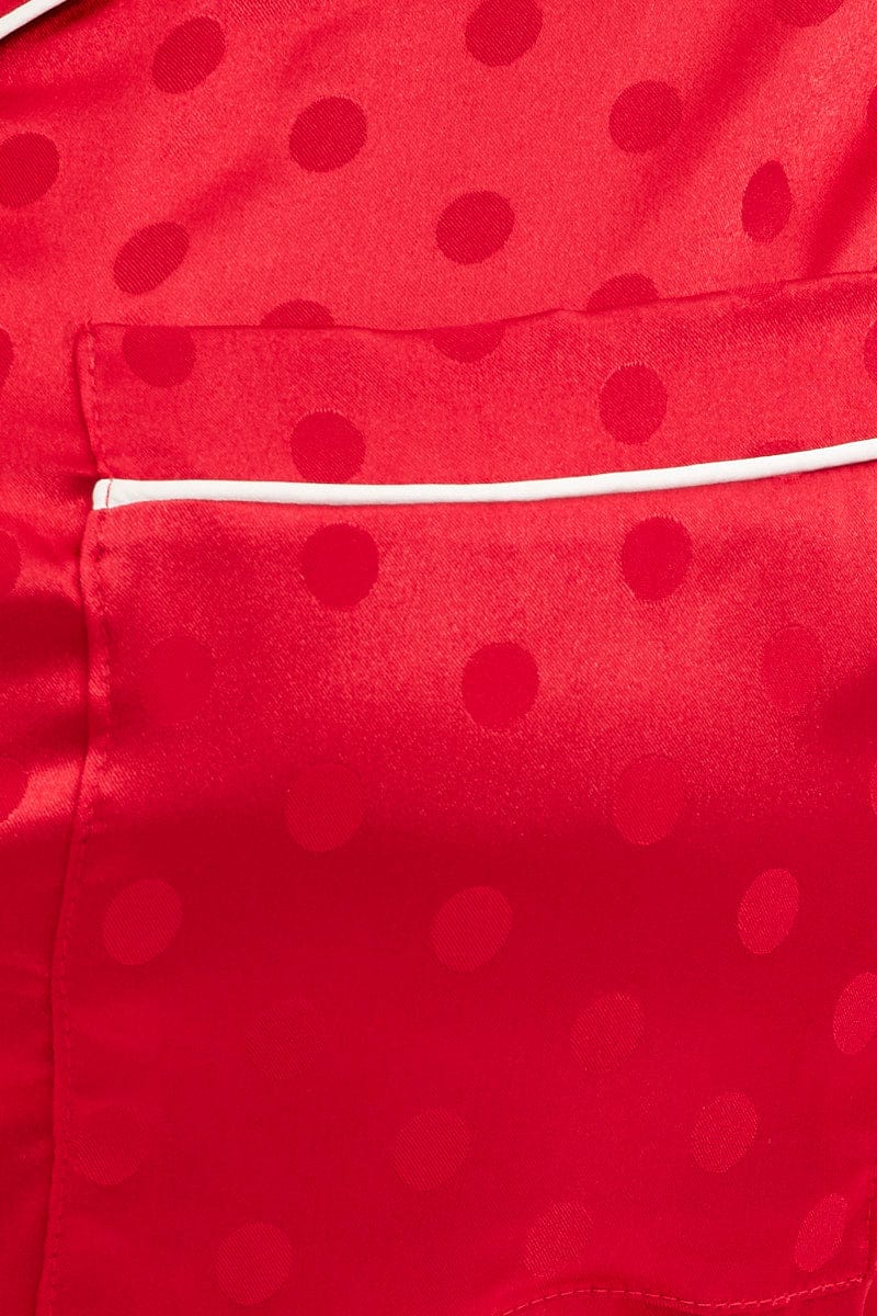Red Polka Dot Pyjamas Set Short Sleeve Collared Shorts Satin - Image 6