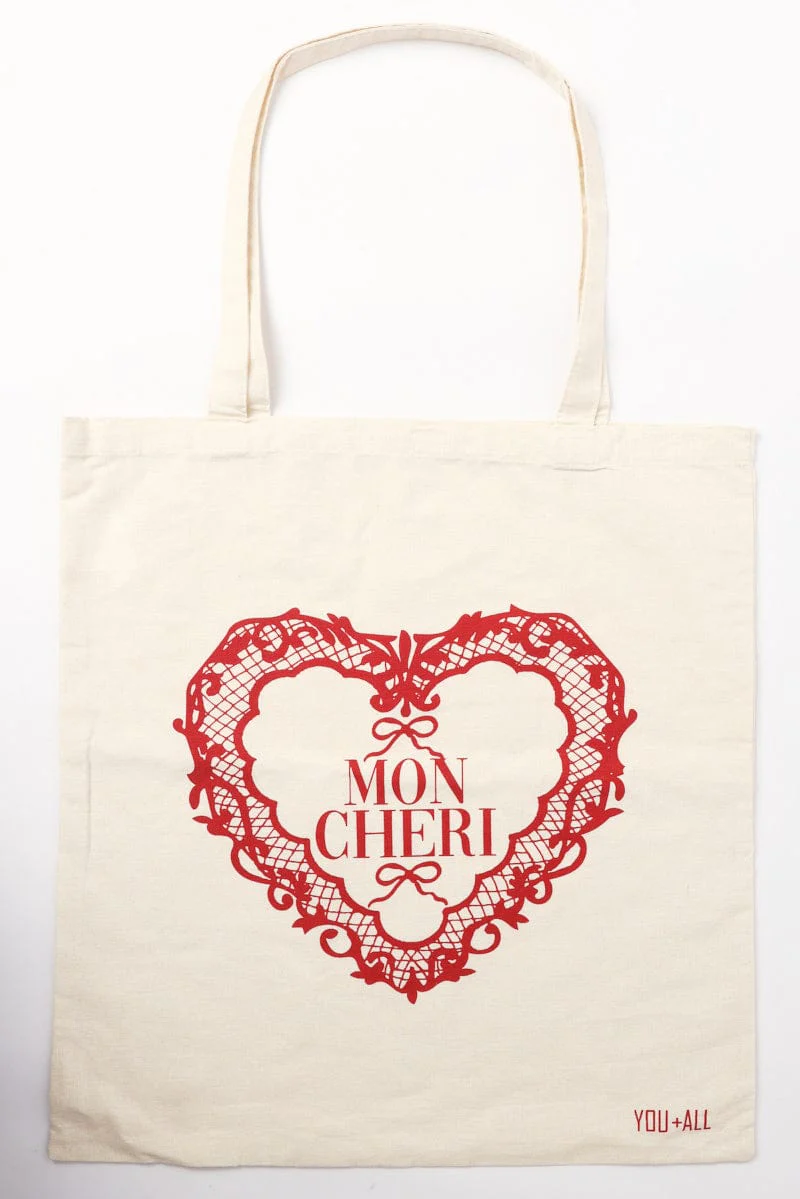 Red Print Tote Bag Printed Lace Heart