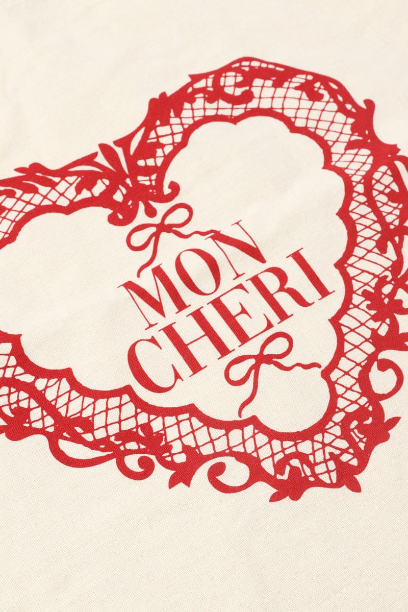 Red Print Tote Bag Printed Lace Heart - Image 2