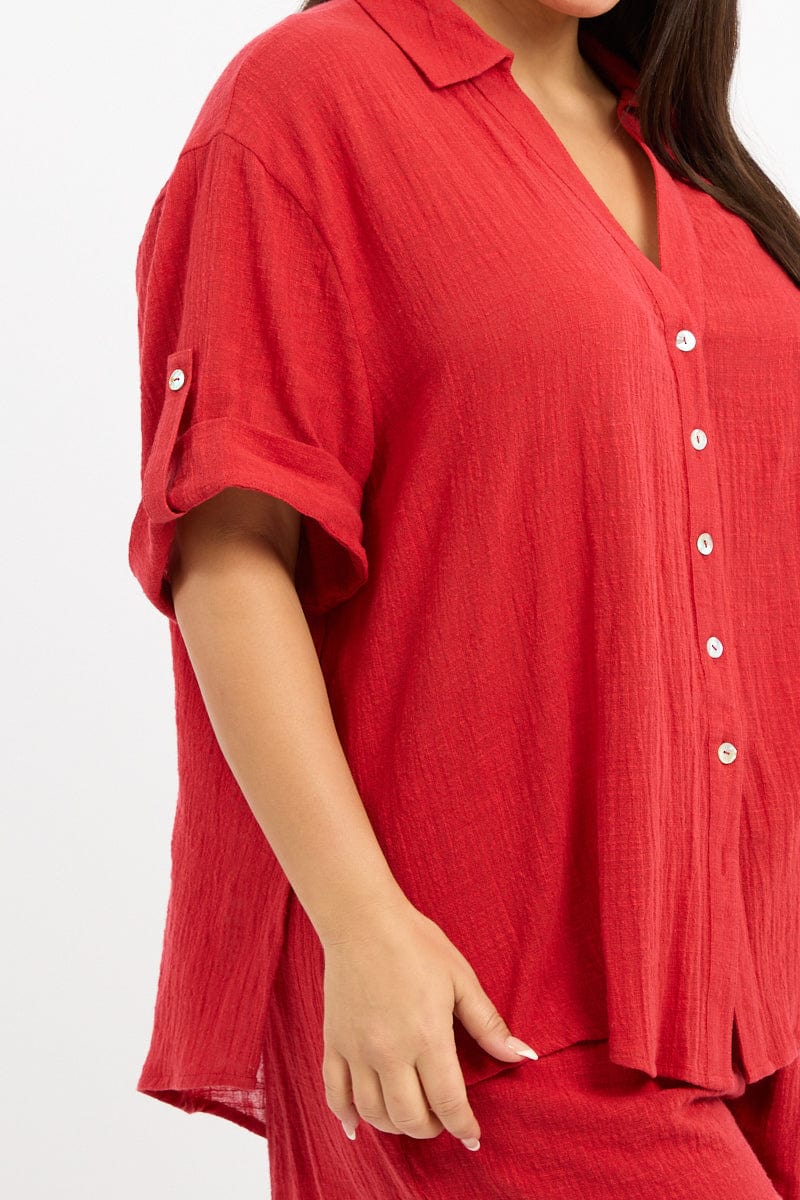 Red Relaxed Shirt Short Sleeve - Image 5
