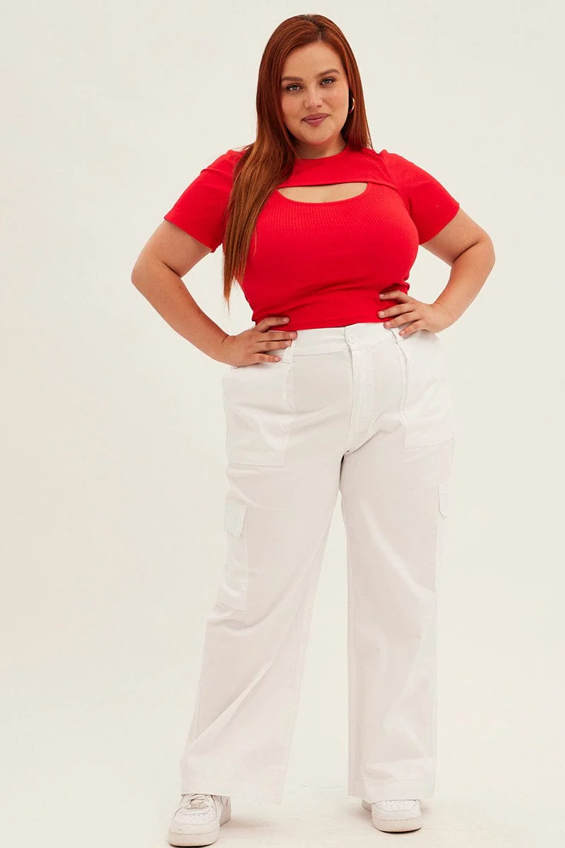 Red Rib Top Keyhole Short Sleeve Jersey - Image 2