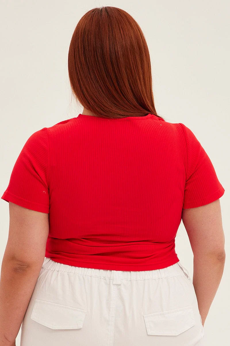 Red Rib Top Keyhole Short Sleeve Jersey - Image 5