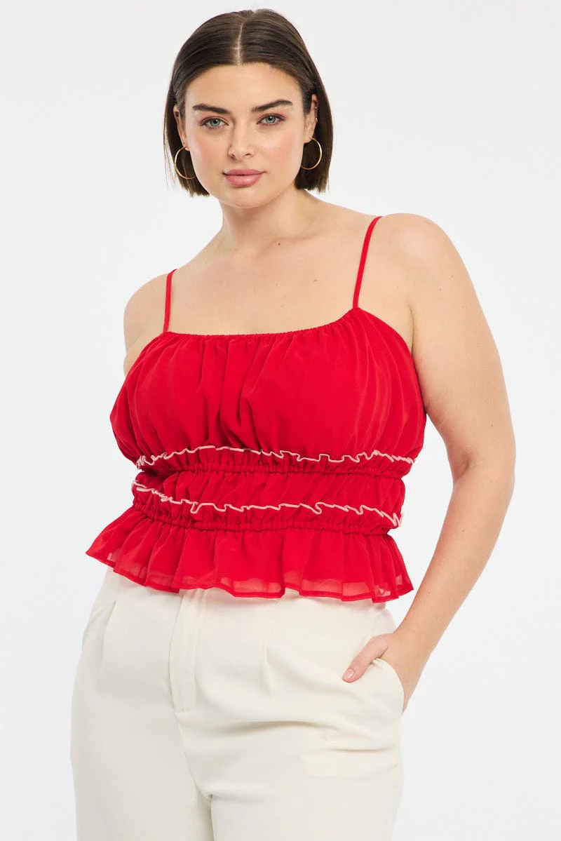 Red Ruched Cami Top