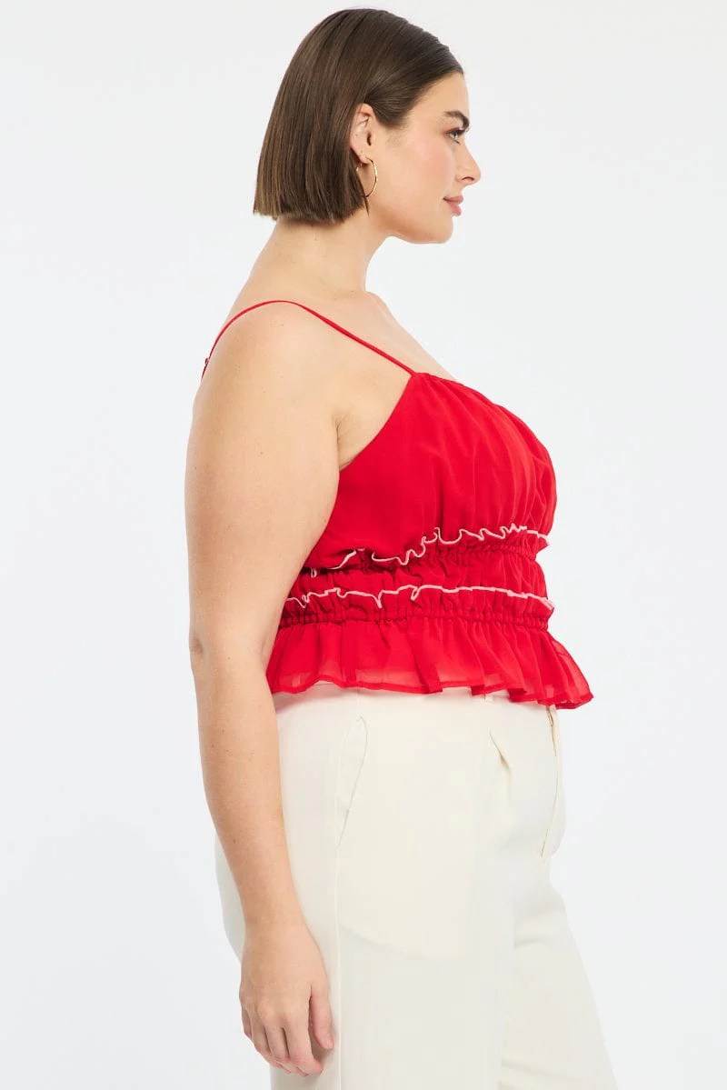 Red Ruched Cami Top - Image 3
