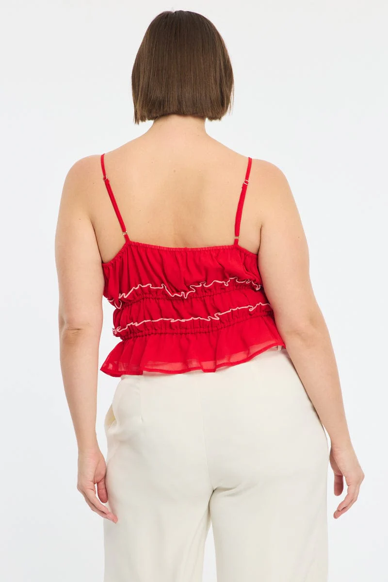 Red Ruched Cami Top - Image 4