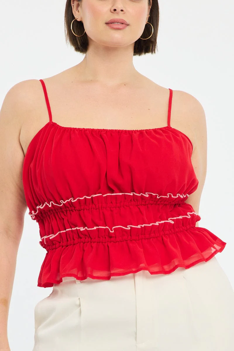 Red Ruched Cami Top - Image 5