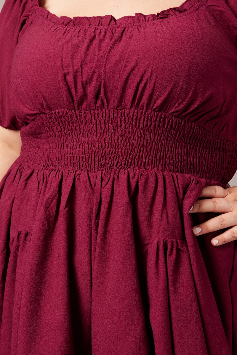 Red Ruched Playsuit Short Sleeve - Image 6