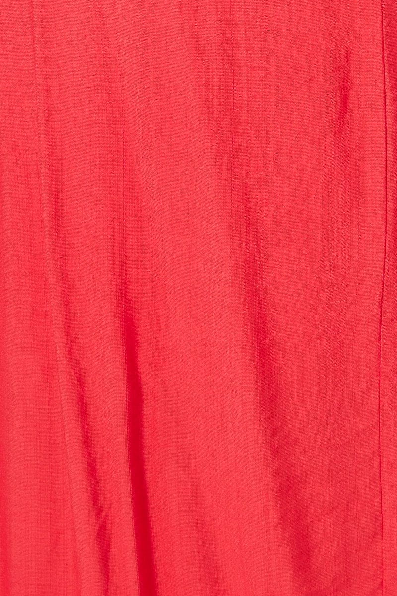 Red Ruched Waist Detail Midi Dress - Image 6