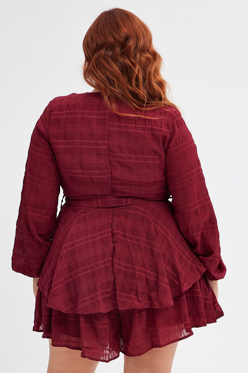 Red Ruffle Playsuit Long Sleeve Wrap Front - Image 5