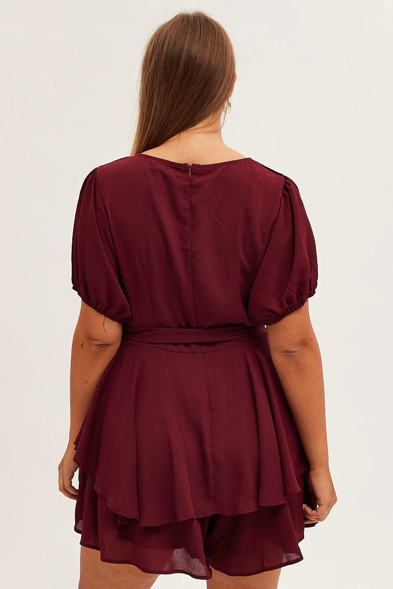 Red Ruffle Playsuit Short Sleeve Sweetheart Neck - Image 5