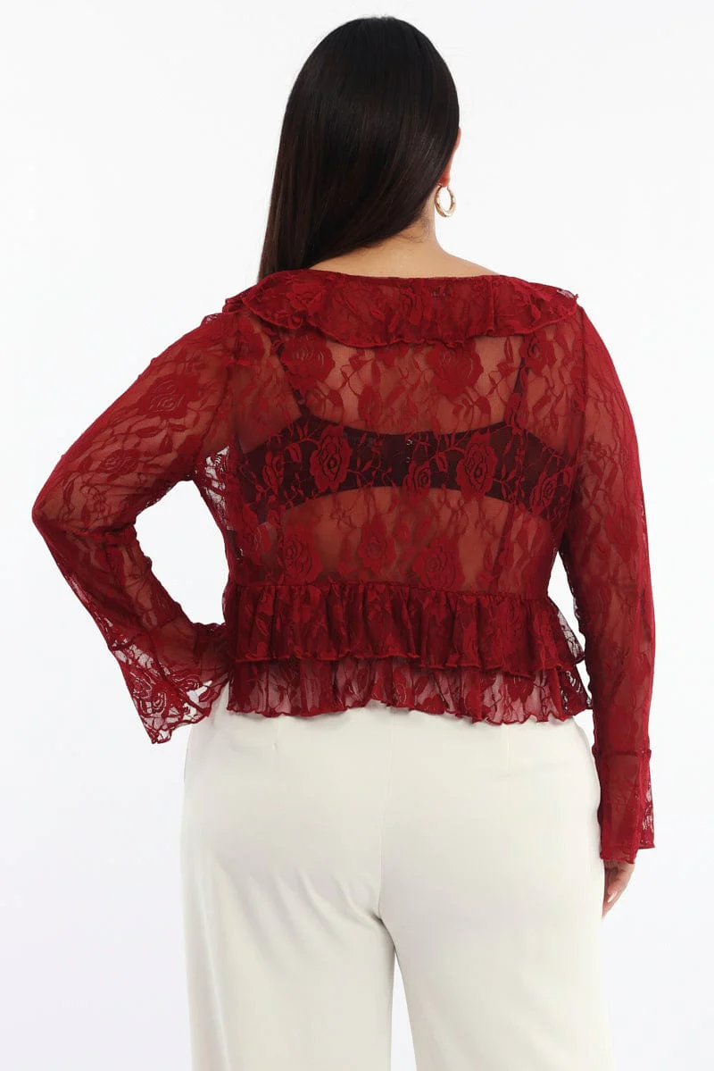 Red Ruffle Top Long Sleeve Lace - Image 5