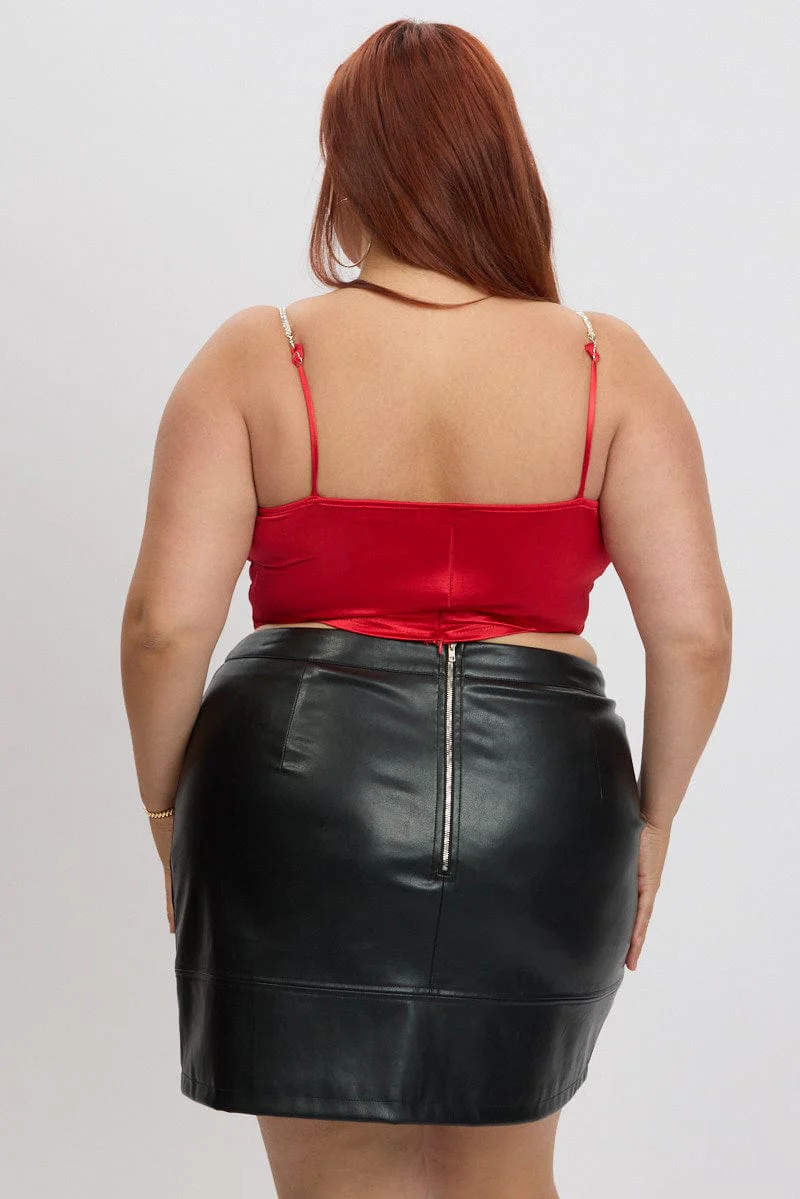 Red Satin Cami Top Cowl Neck Diamante Strap - Image 5