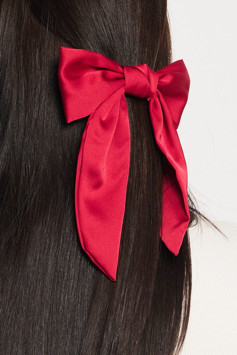 Red Satin Hair Bow - Image 2