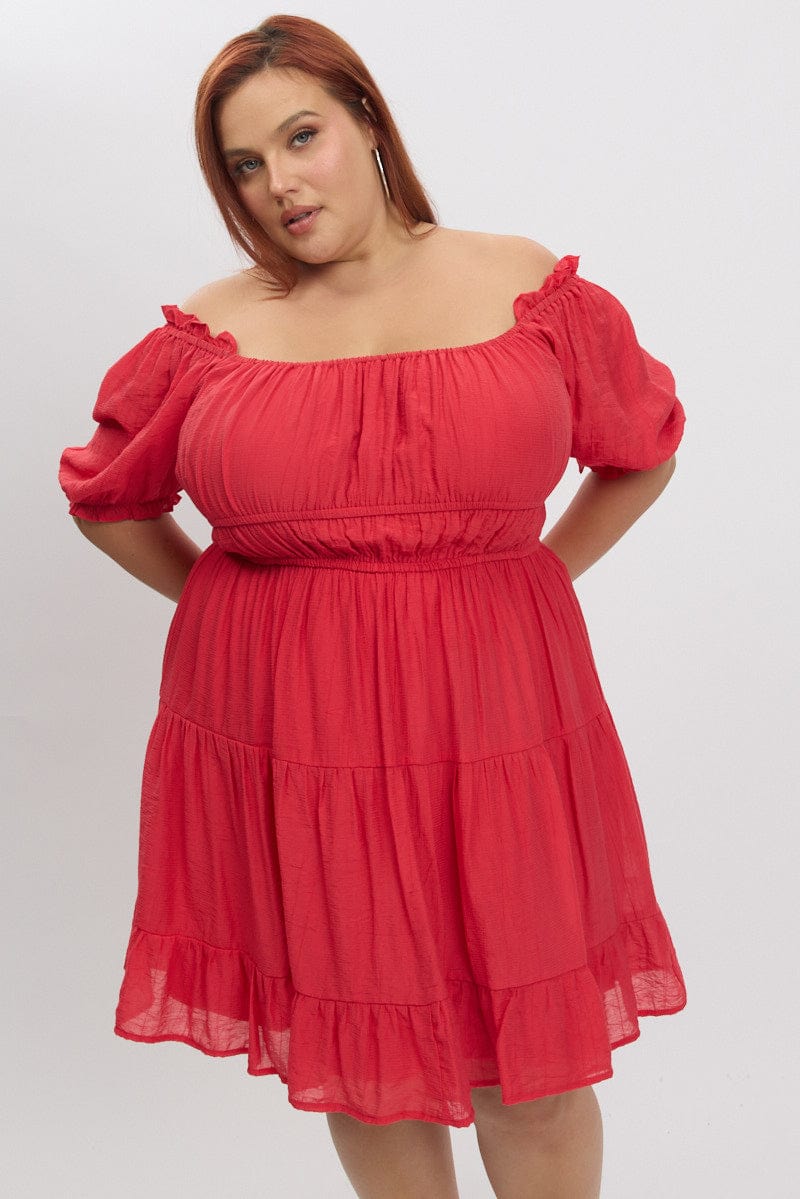 Red Scoop Neck Frill Sleeve Minidress - Image 2