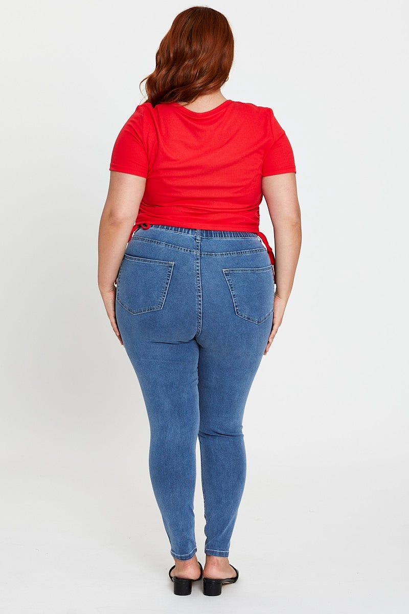 Red Short Sleeve Green Jersey Drawstring Side Top - Image 5