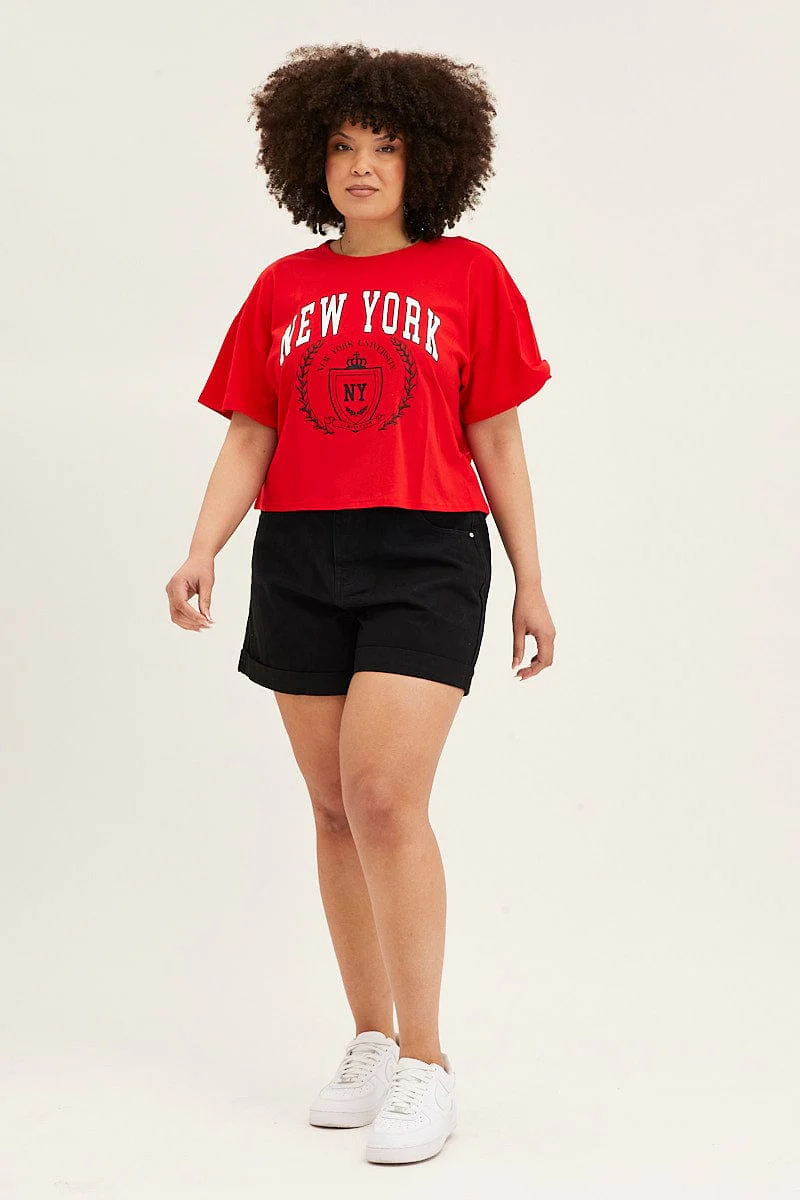 Red Short Sleeve New York Crop T-shirt - Image 2