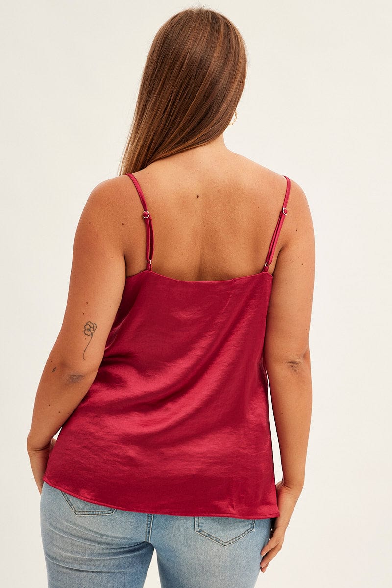 Red Singlet Top Sleeveless Satin Cowl Neck - Image 5