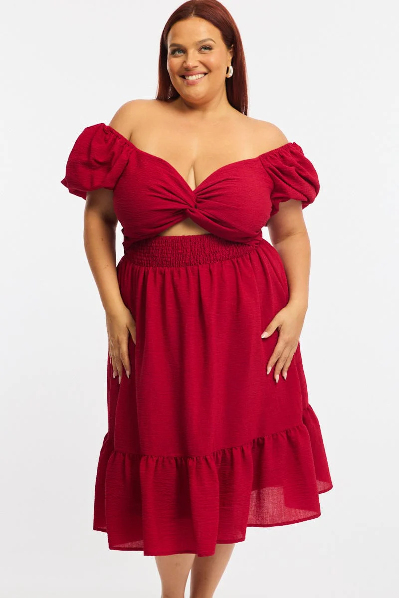 Red Skater Dress Short Sleeve Cut Out - Image 2