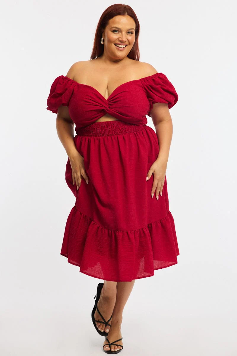 Red Skater Dress Short Sleeve Cut Out - Image 3