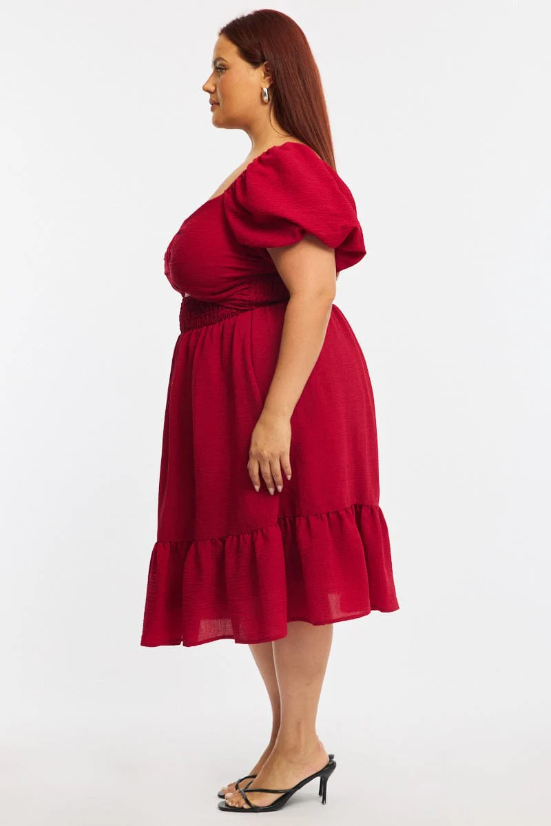 Red Skater Dress Short Sleeve Cut Out - Image 4