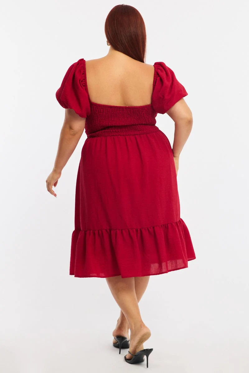Red Skater Dress Short Sleeve Cut Out - Image 5