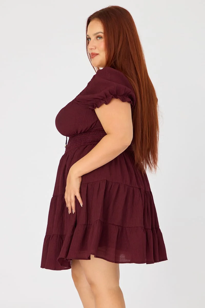 Red Skater Dress Short Sleeve Ruched Bust Cut Out - Image 4