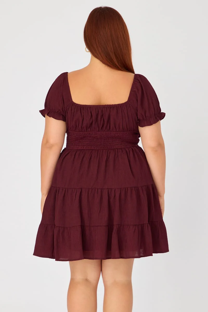 Red Skater Dress Short Sleeve Ruched Bust Cut Out - Image 5