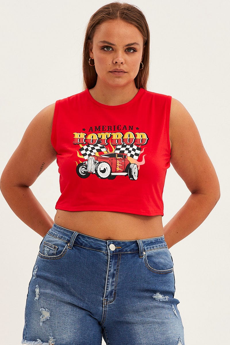 Red Sleeveless Hot Rod Tank Top - Image 3