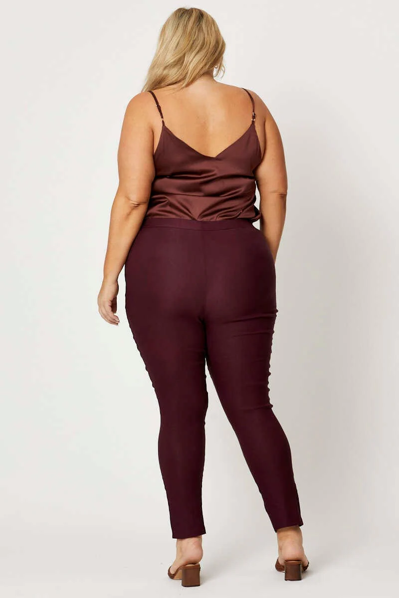 Red Slim Leg Pants High Rise Cut Out Hem - Image 3