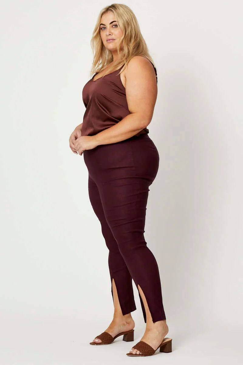 Red Slim Leg Pants High Rise Cut Out Hem - Image 4