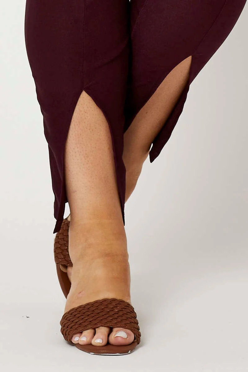 Red Slim Leg Pants High Rise Cut Out Hem - Image 5