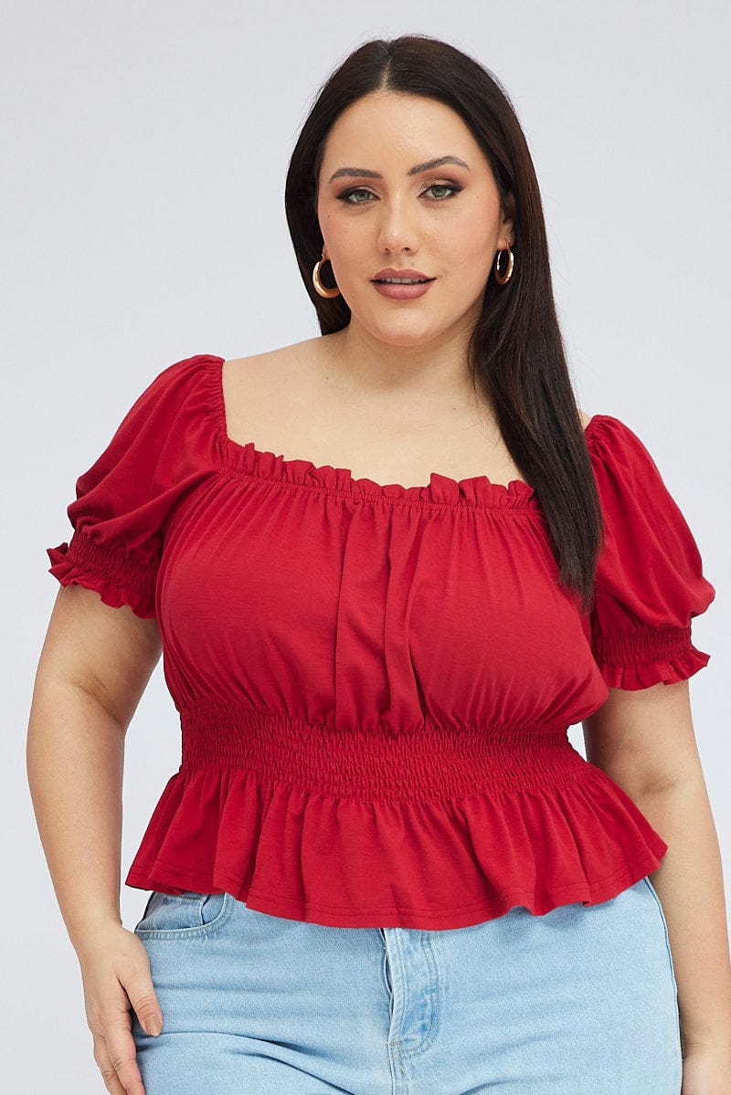 Red Smock Detail Top Square Neck - Image 3
