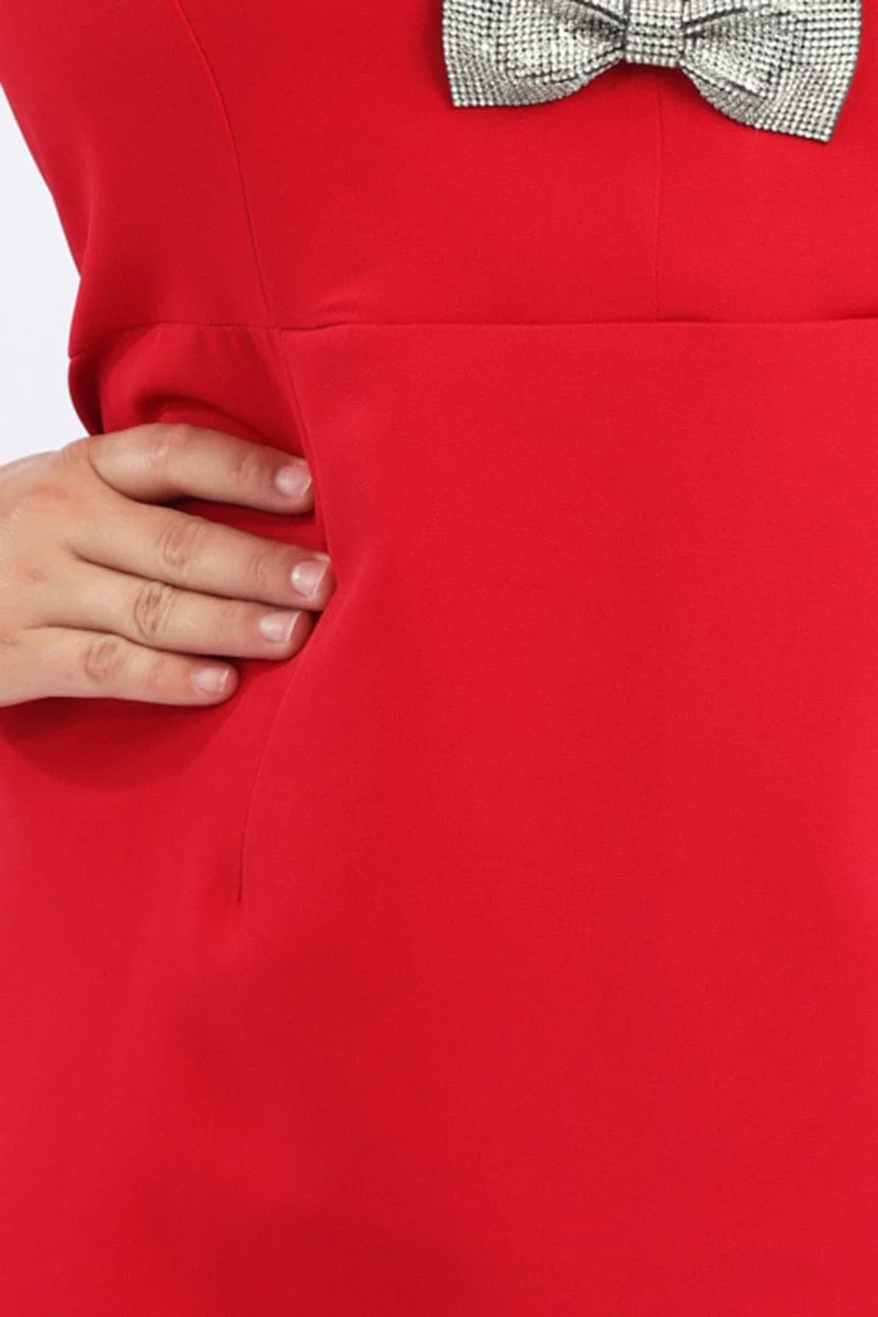 Red Sparkle Bow Minidress Short Sleeve - Image 5