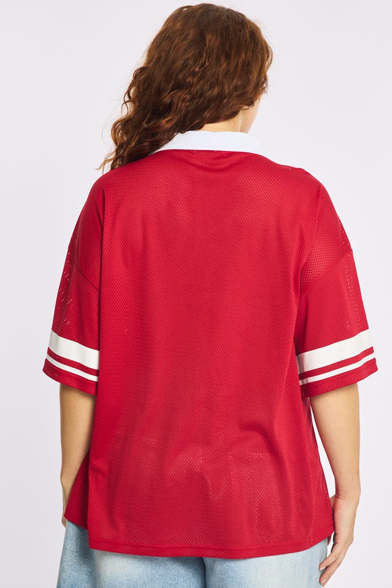 Red Sport Tee Collar Short Sleeve - Image 4