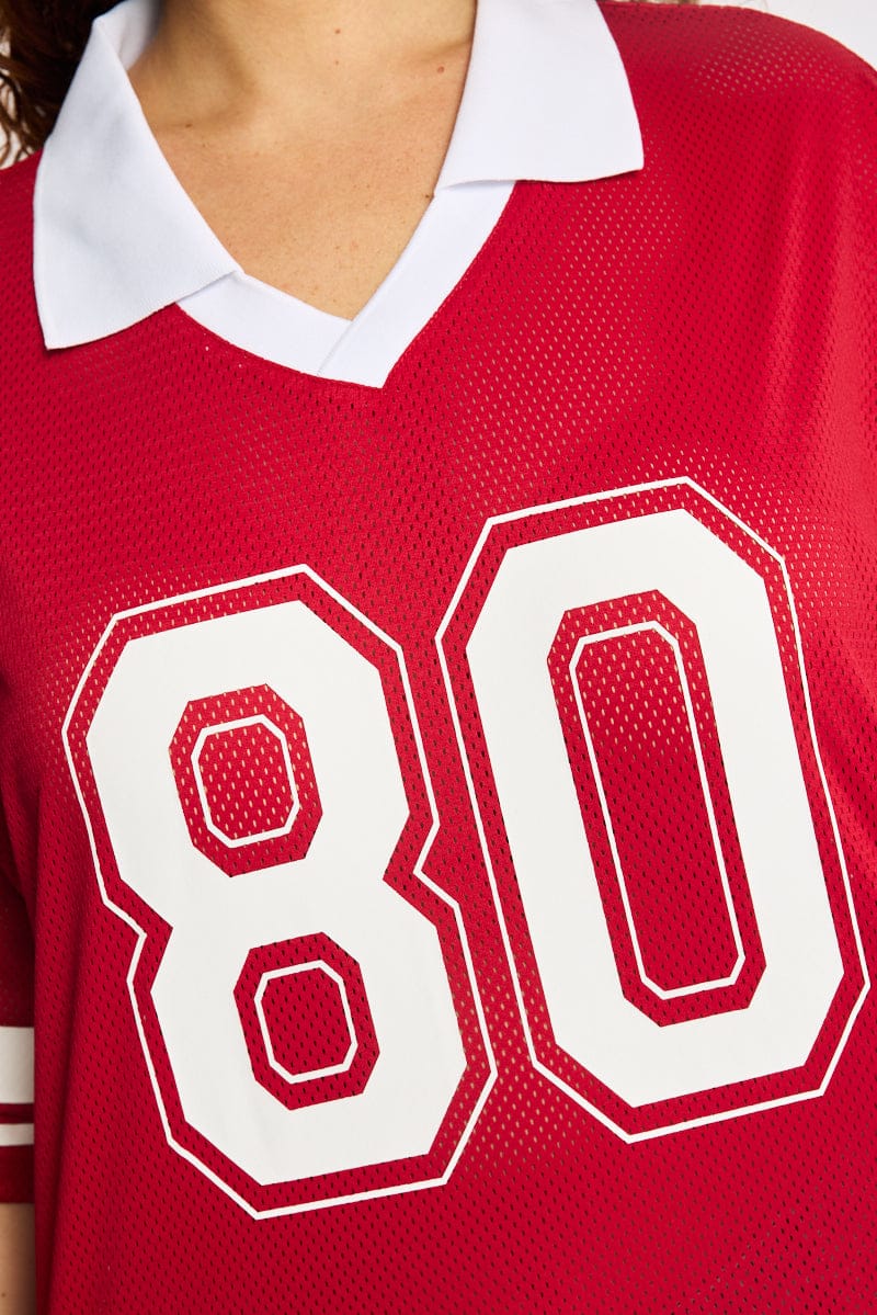 Red Sport Tee Collar Short Sleeve - Image 5