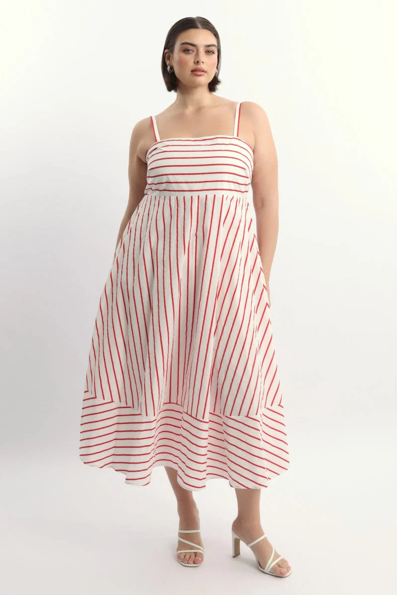 Red Stripe Maxi Dress Sleeveless - Image 2