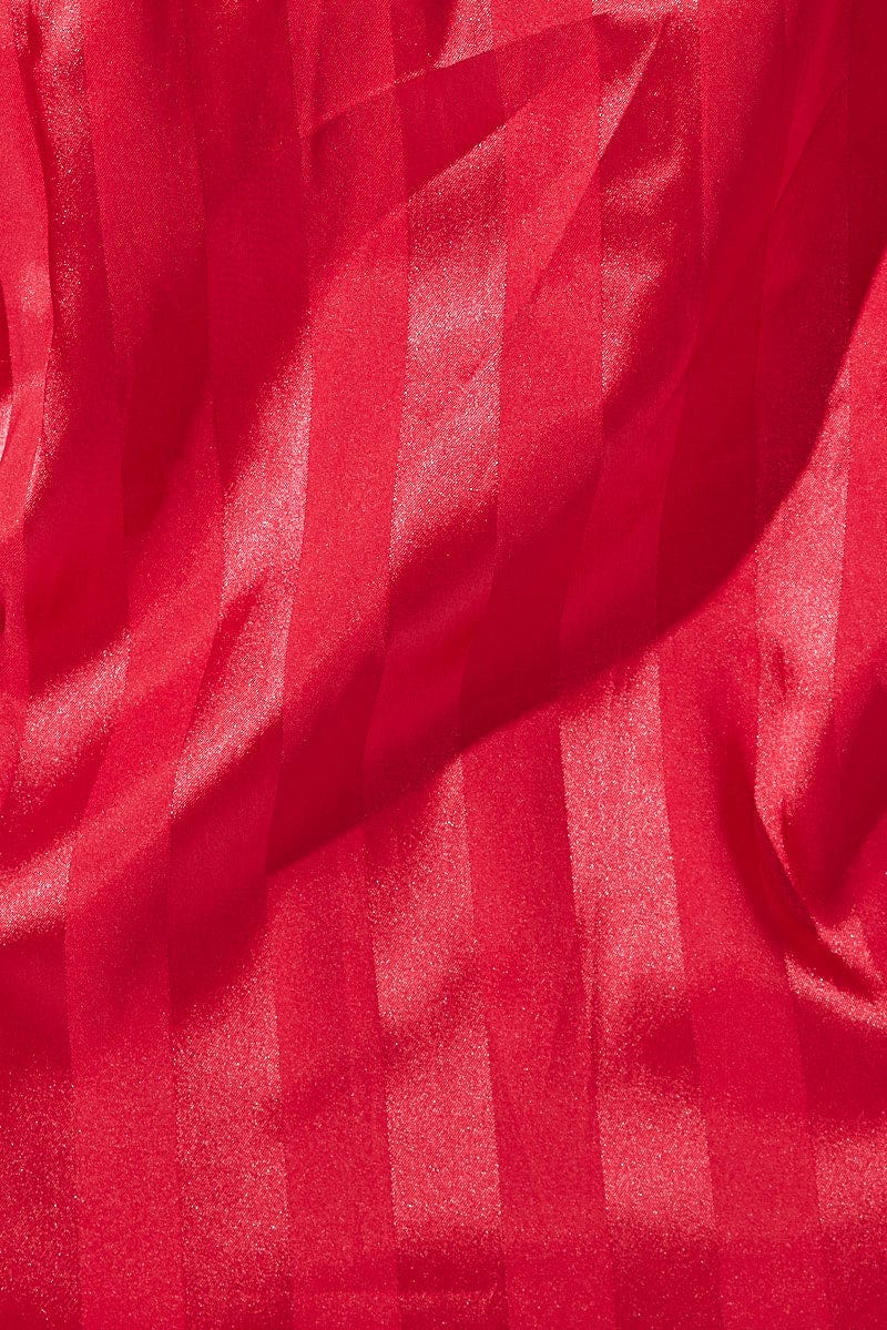 Red Stripe Satin Pyjamas Set Short Sleeve - Image 5