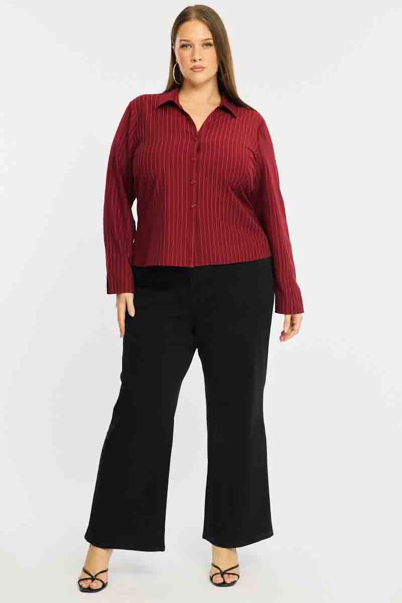 Red Stripe Shirt Long Sleeves Collared Button Up Pinstripe - Image 2