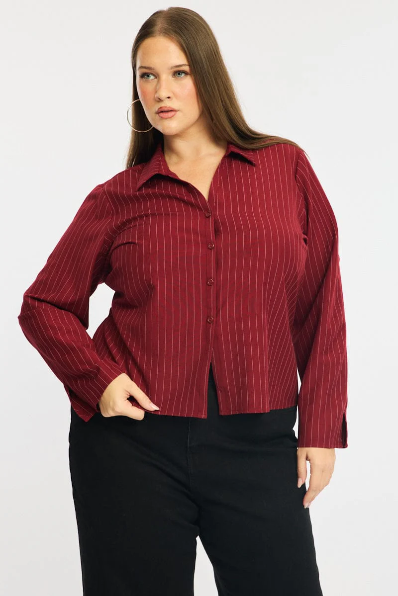 Red Stripe Shirt Long Sleeves Collared Button Up Pinstripe - Image 3