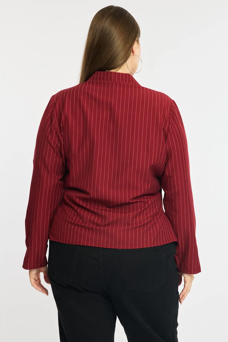 Red Stripe Shirt Long Sleeves Collared Button Up Pinstripe - Image 5