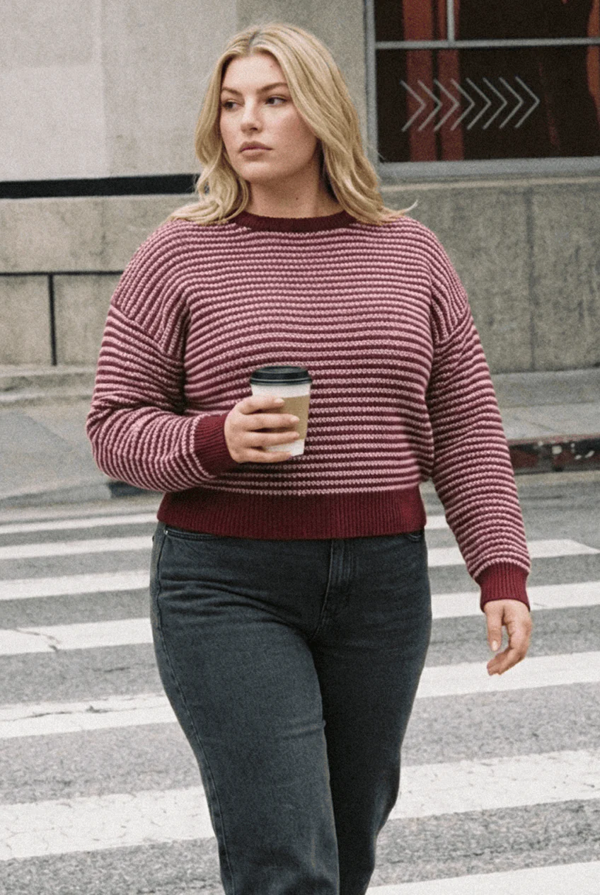 Red Stripe Stripe Knit Top Long Sleeve - Image 2