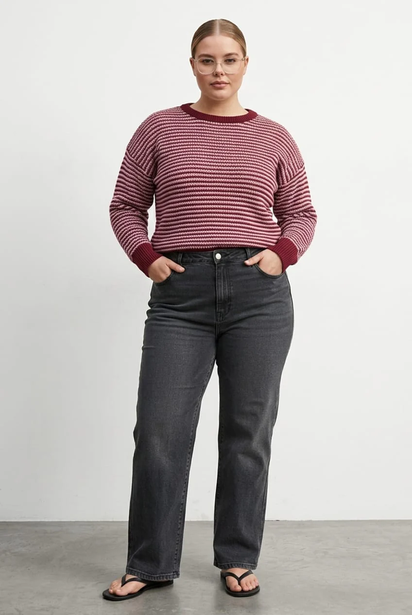 Red Stripe Stripe Knit Top Long Sleeve - Image 3