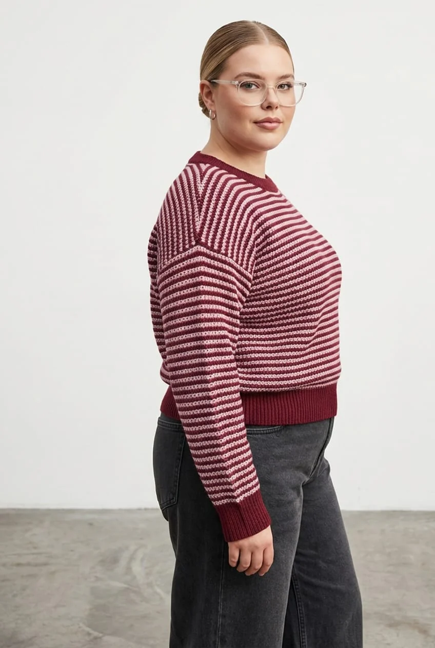 Red Stripe Stripe Knit Top Long Sleeve - Image 4
