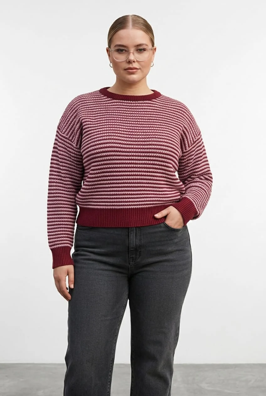 Red Stripe Stripe Knit Top Long Sleeve - Image 5