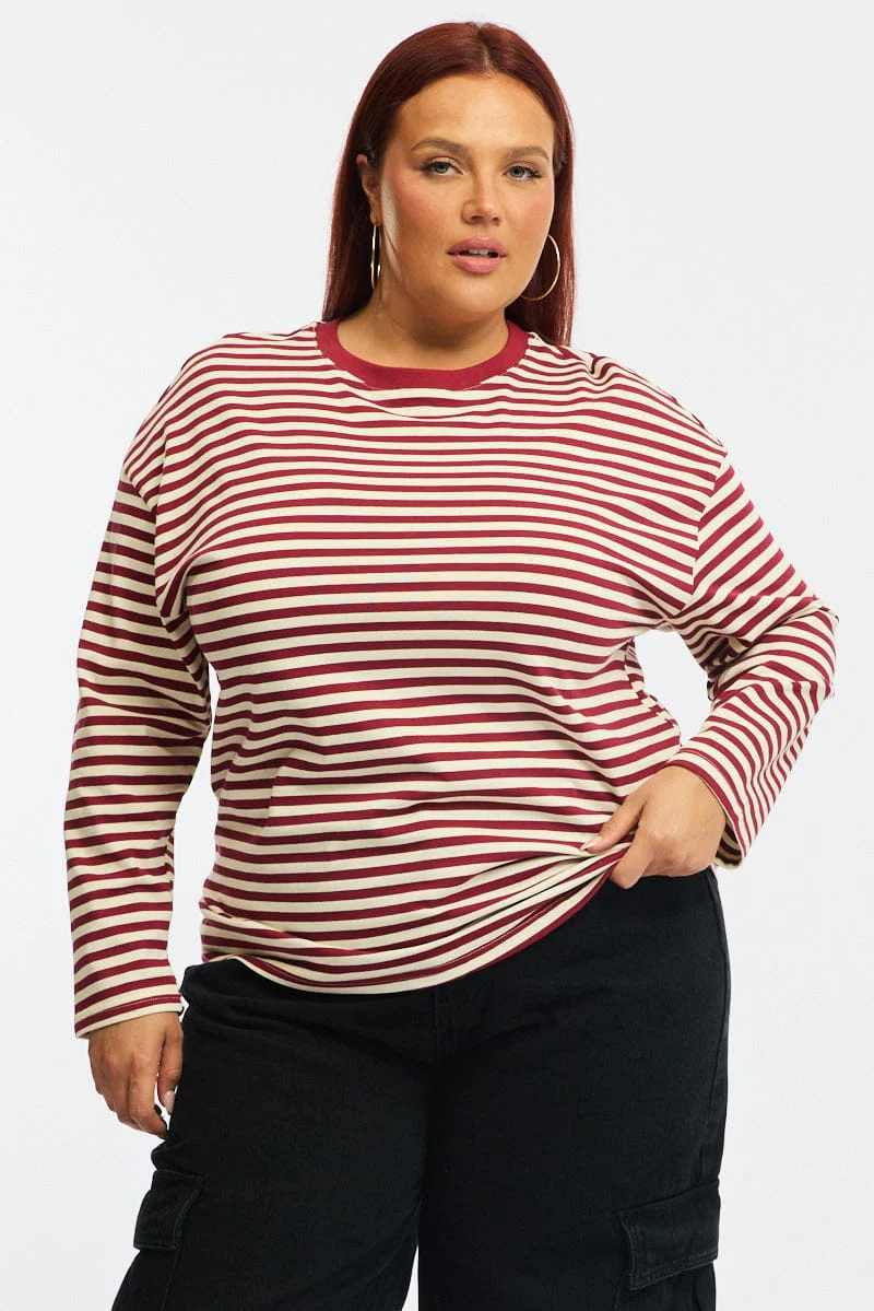 Red Stripe Stripe Top Long Sleeve
