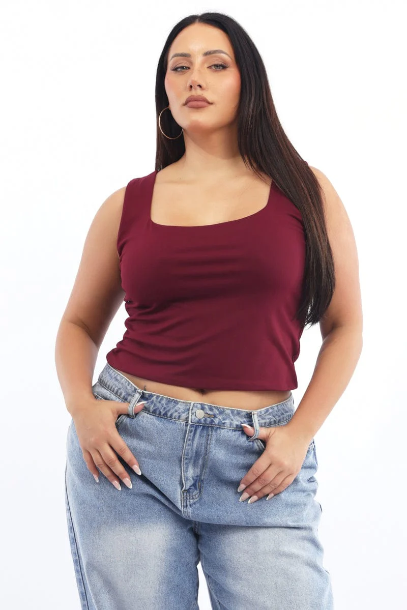 Red Supersoft Top U Neck Sleeveless