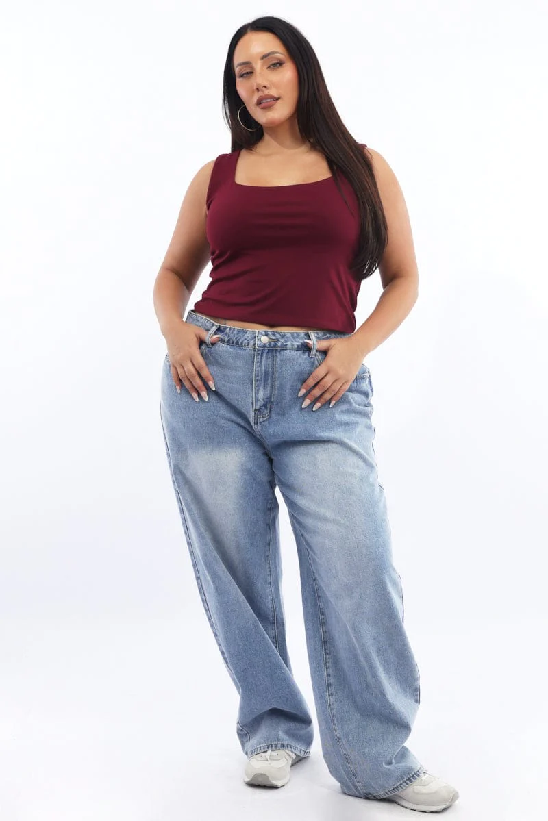 Red Supersoft Top U Neck Sleeveless - Image 2